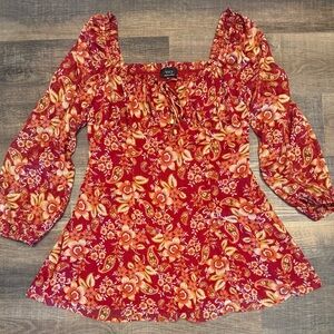 VICI Red Floral Mini Dress Puff Sleeve Boho Cottagecore Size XL